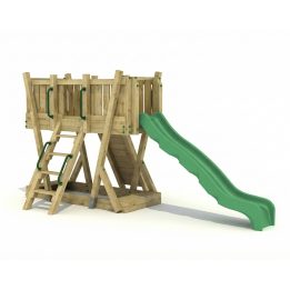 Torre de Juego FunForte 1 de Madera para Uso Público con Tobogán HDPE, Muro de Escalada y Escalera