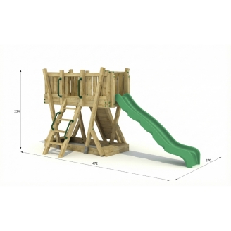 Torre de Juego FunForte 1 de Madera para Uso Público con Tobogán HDPE, Muro de Escalada y Escalera