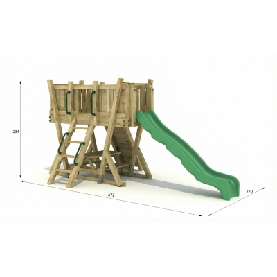 Torre de Juego FunForte 2 de Madera para Uso Público con Tobogán HDPE, Muro de Escalada y Mesa de Pícnic