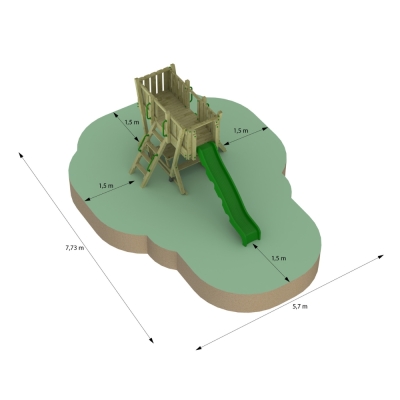 Torre de Juego FunForte 2 de Madera para Uso Público con Tobogán HDPE, Muro de Escalada y Mesa de Pícnic