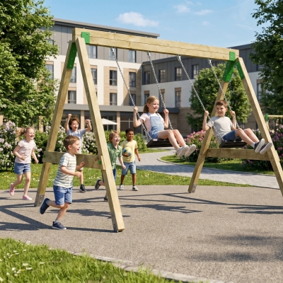 Columpio de Madera FunForte Swing Doble Asiento para Uso Público