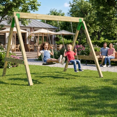 Columpio de Madera FunForte Swing Doble Asiento para Uso Público