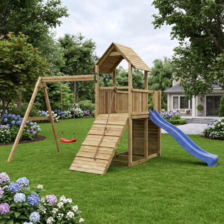 Juegos de jardín - Tobogán de madera, columpio y escalada Carol 3