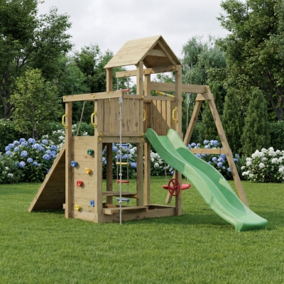 Juegos de jardín - Fungoo ACTIVER KDI Casa de juegos de madera con tobogán...