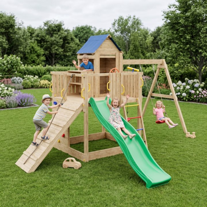 Juegos de jardín - Casa para niños y columpio Fungoo Treehouse 3 gi...