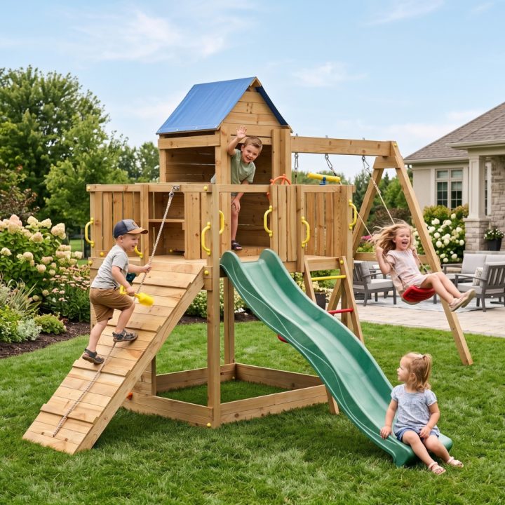 Juegos de jardín - Casa para niños y columpio Fungoo Treehouse 3 gi...