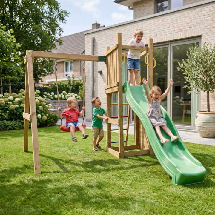 Juegos de jardín - Tobogán y columpio de madera Fungoo Funny 3-Gior